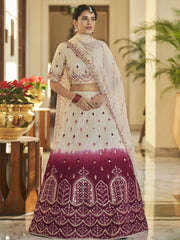 Enchanting Beige-Maroon Sequins Work Silk Lehenga Choli