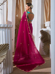 Enchanting Hot Pink Organza Border Work Engagement Wear Saree