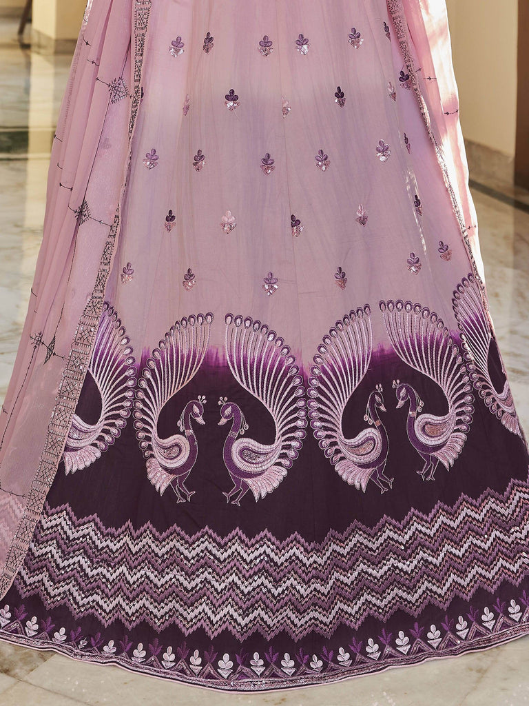 Alluring Pink-Purple Sequins Work Silk Lehenga Choli