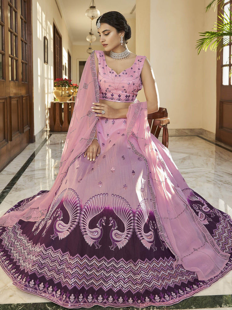 Alluring Pink-Purple Sequins Work Silk Lehenga Choli