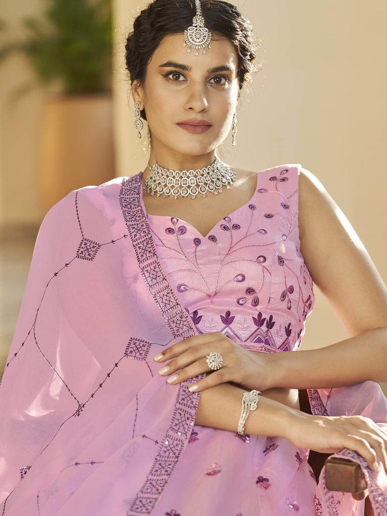 Alluring Pink-Purple Sequins Work Silk Lehenga Choli