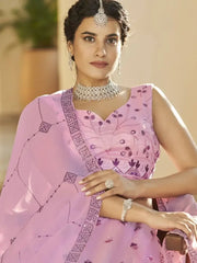Alluring Pink-Purple Sequins Work Silk Lehenga Choli