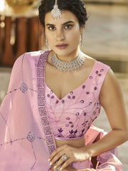 Alluring Pink-Purple Sequins Work Silk Lehenga Choli