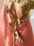 Tantalizing Peach Border Work Organza Festival Wear Saree With Blouse