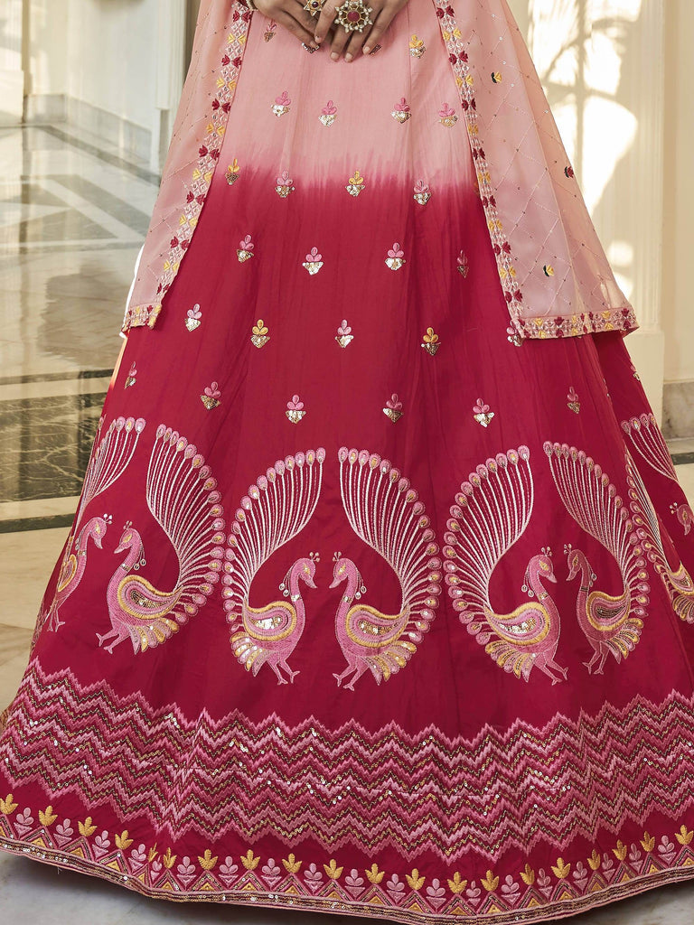 Stunning Peach-Pink Sequins Work Silk Lehenga Choli