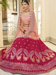 Stunning Peach-Pink Sequins Work Silk Lehenga Choli