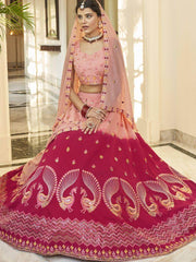 Stunning Peach-Pink Sequins Work Silk Lehenga Choli