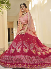 Stunning Peach-Pink Sequins Work Silk Lehenga Choli