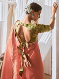 Tantalizing Peach Border Work Organza Festival Wear Saree With Blouse