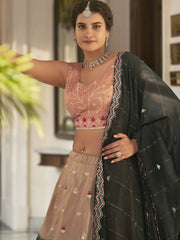 Astonishing Orange-Green Sequins Work Silk Lehenga Choli