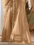 Mesmerizing Beige Organza Border Work Saree With Green Printed Blouse