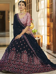 Ravishing Pink-Navy Blue Sequins Work Silk Lehenga Choli