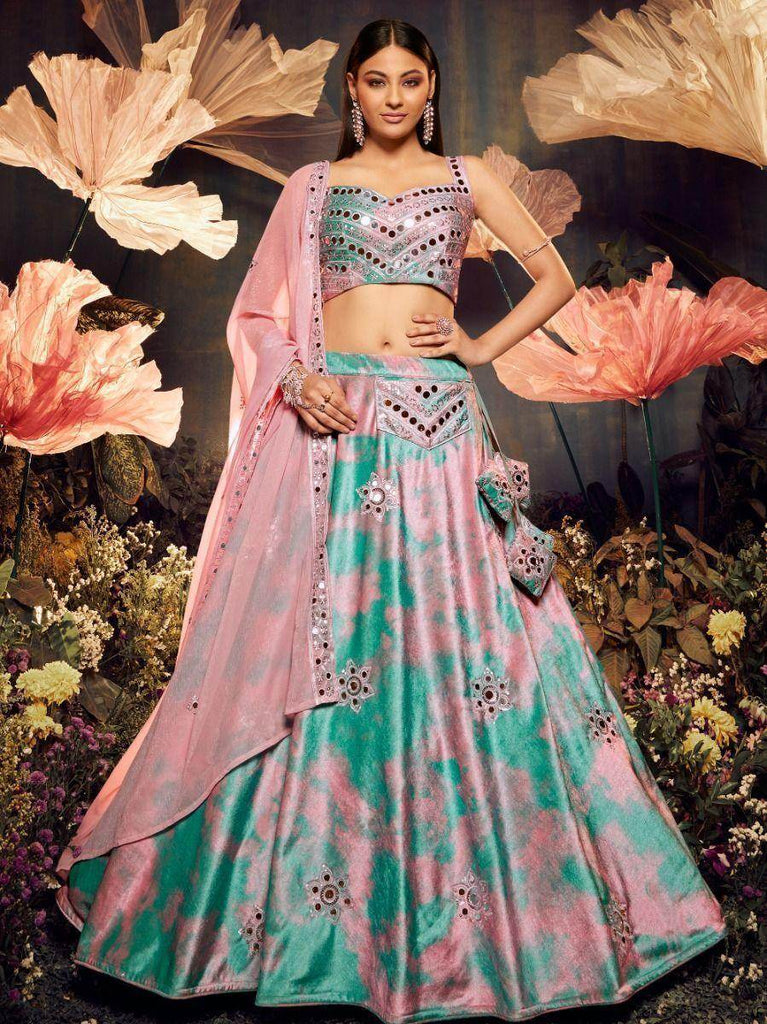 Elegant Sky-Pink Sequins Embroidered Velvet Lehenga Choli