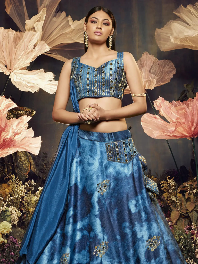 Graceful Blue Sequins Embroidered Velvet Lehenga Choli