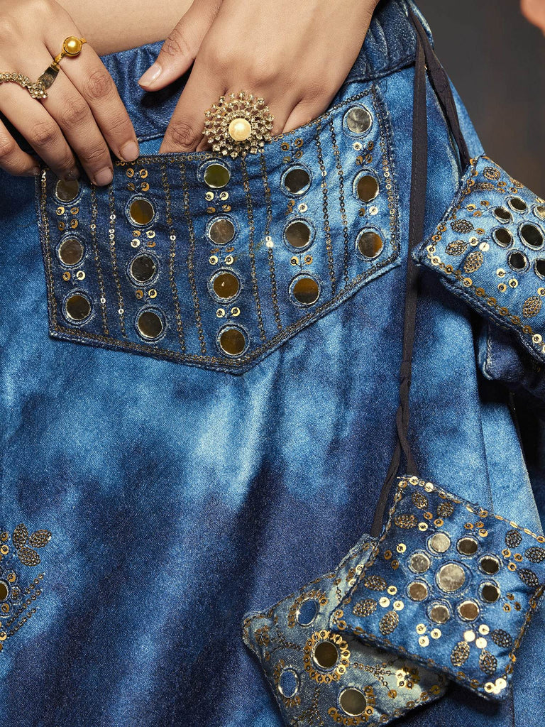 Graceful Blue Sequins Embroidered Velvet Lehenga Choli