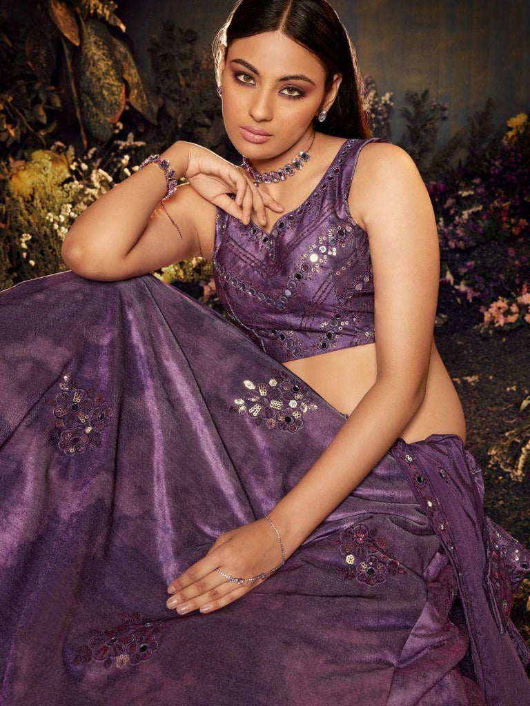 Classy Purple Sequins Embroidered Velvet Lehenga Choli