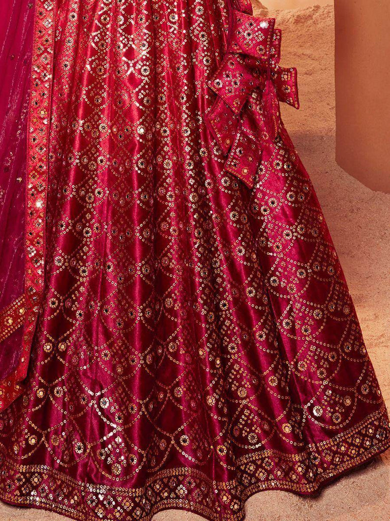 Exquisite Magenta Sequins Embroidered Velvet Lehenga Choli