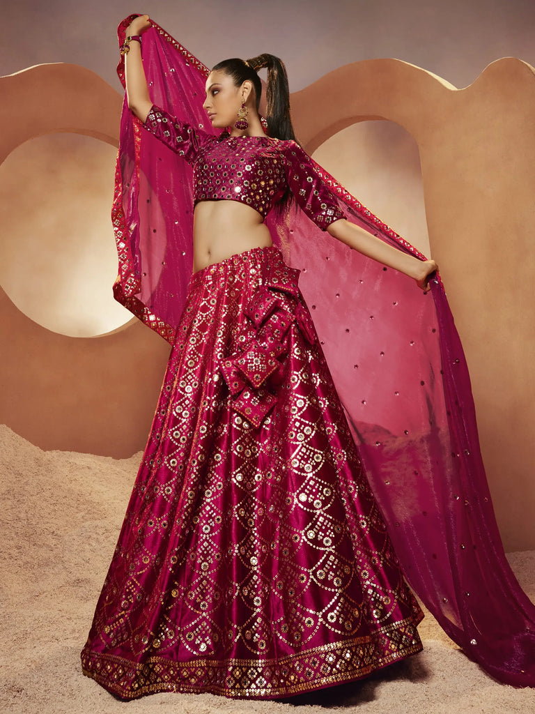 Exquisite Magenta Sequins Embroidered Velvet Lehenga Choli