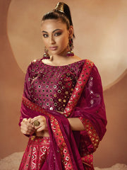 Exquisite Magenta Sequins Embroidered Velvet Lehenga Choli