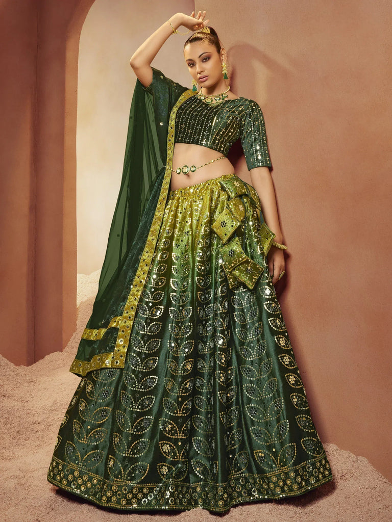 Amazing Green Sequins Embroidered Velvet Lehenga Choli
