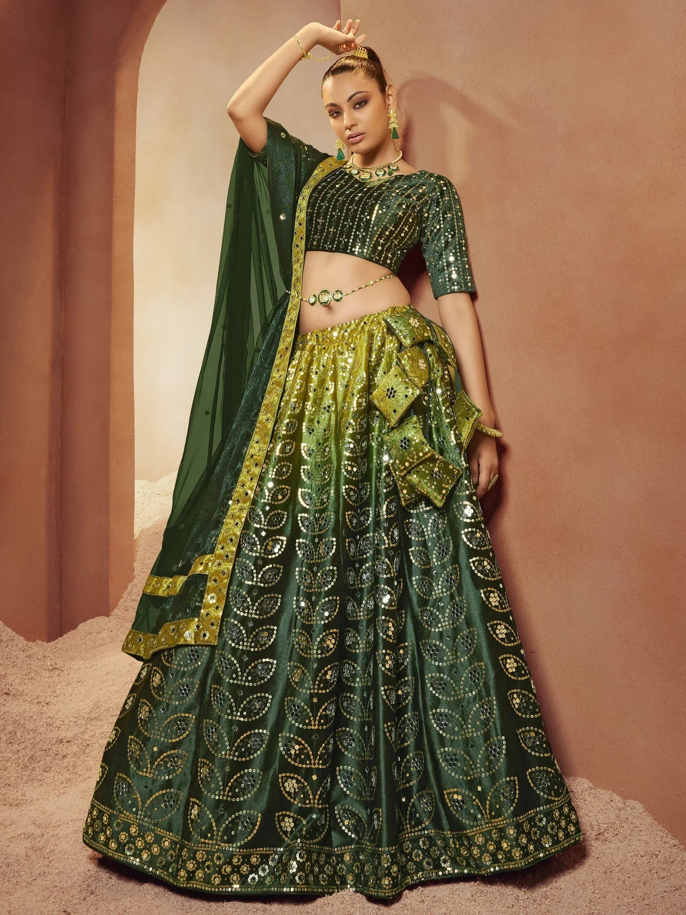 Amazing Green Sequins Embroidered Velvet Lehenga Choli