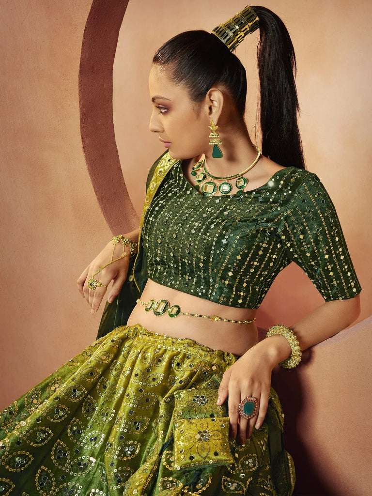 Amazing Green Sequins Embroidered Velvet Lehenga Choli
