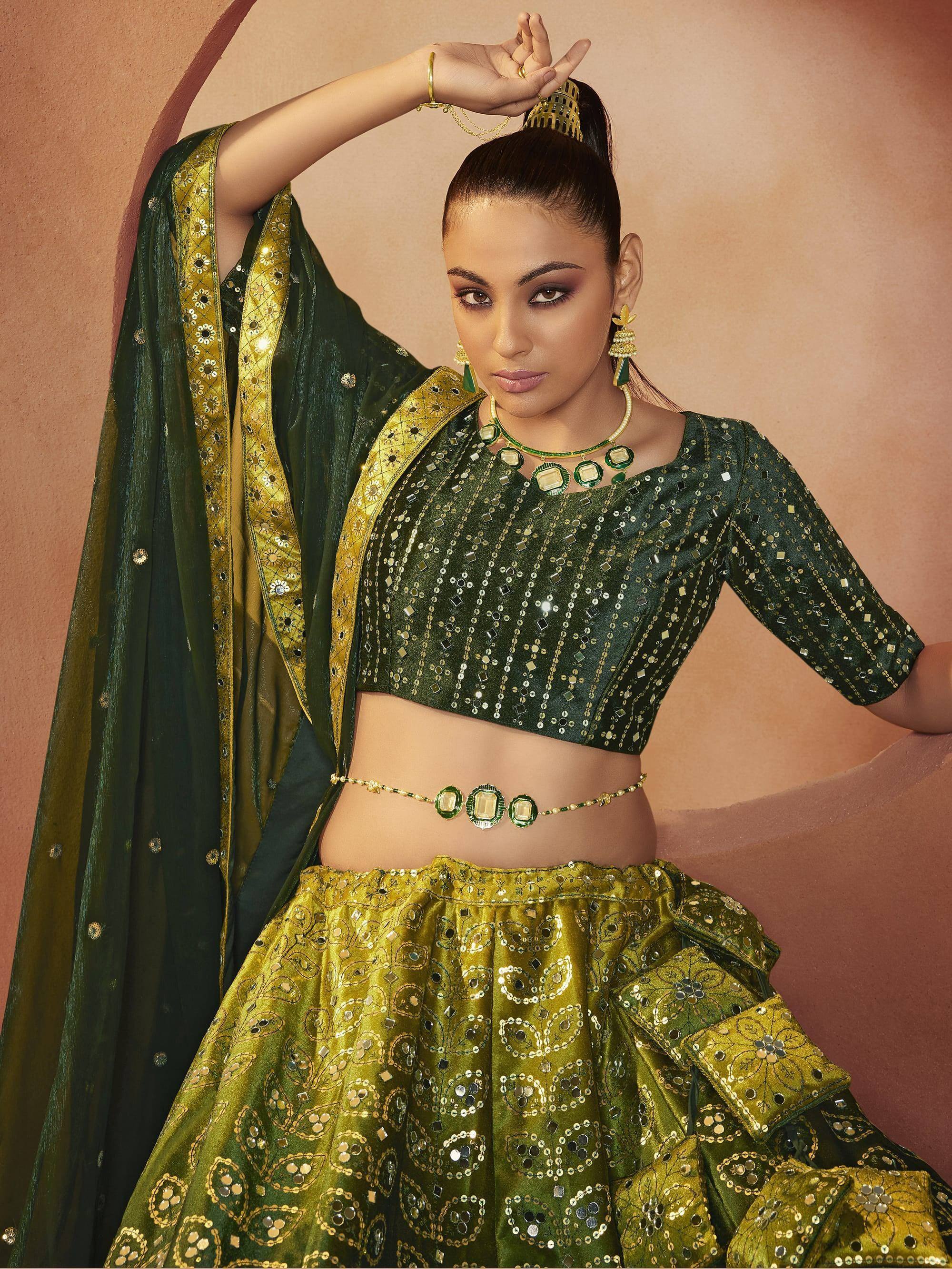 Amazing Green Sequins Embroidered Velvet Lehenga Choli