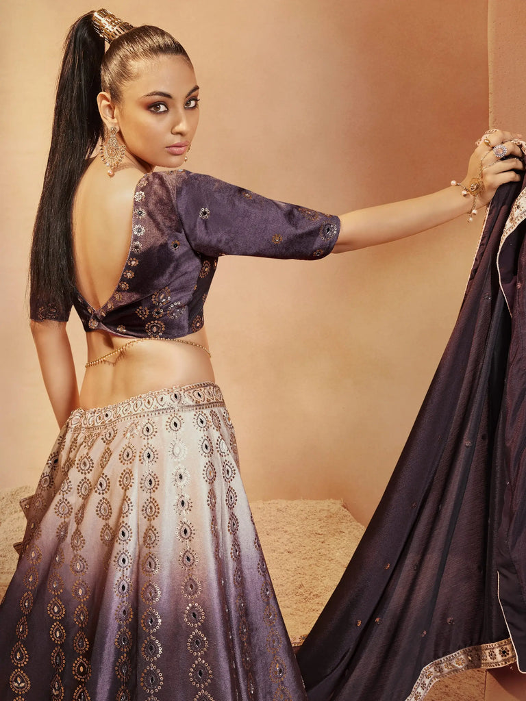 Amazing Purple Sequins Embroidered Velvet Lehenga Choli