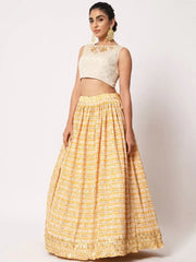Dazzling Yellow Art Silk Batik Printed Fancy Lehenga Choli