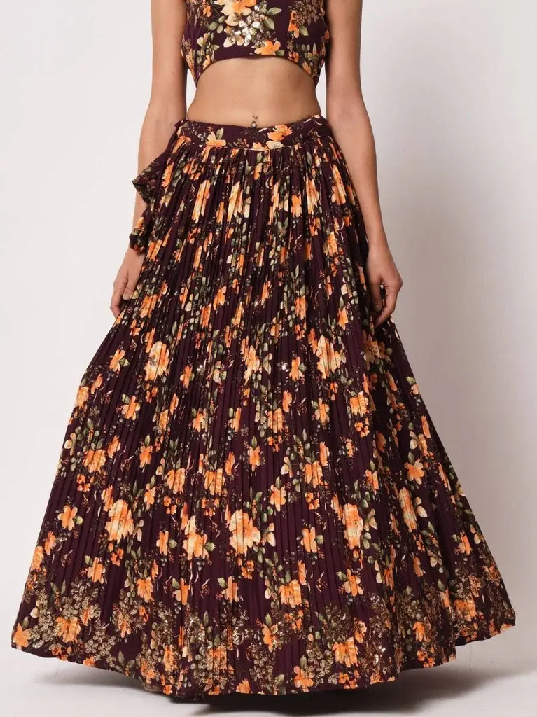 Fabulous Maroon Art Silk Floral Printed Party Lehenga Choli