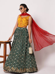 Impressive Green Silk Shibori Print Fancy Lehenga Choli