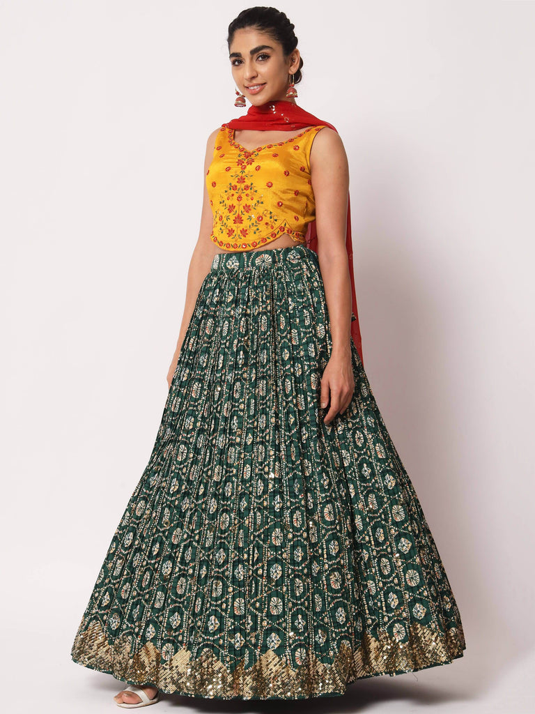 Impressive Green Silk Shibori Print Fancy Lehenga Choli