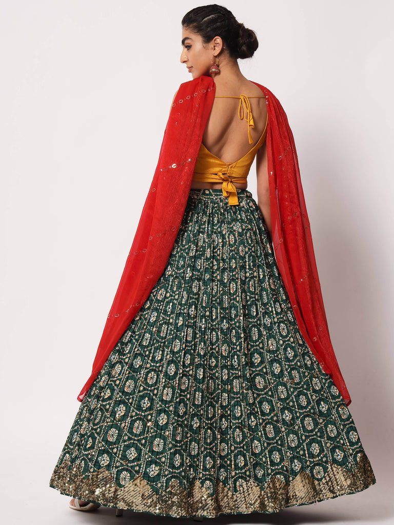 Impressive Green Silk Shibori Print Fancy Lehenga Choli