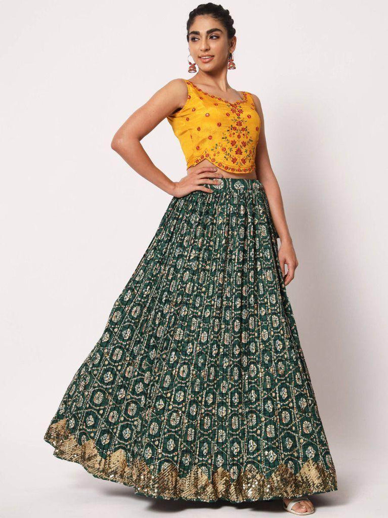 Impressive Green Silk Shibori Print Fancy Lehenga Choli