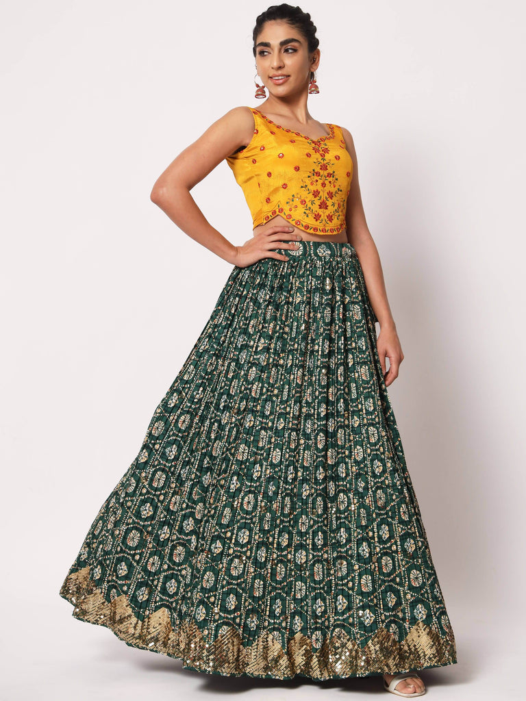 Impressive Green Silk Shibori Print Fancy Lehenga Choli
