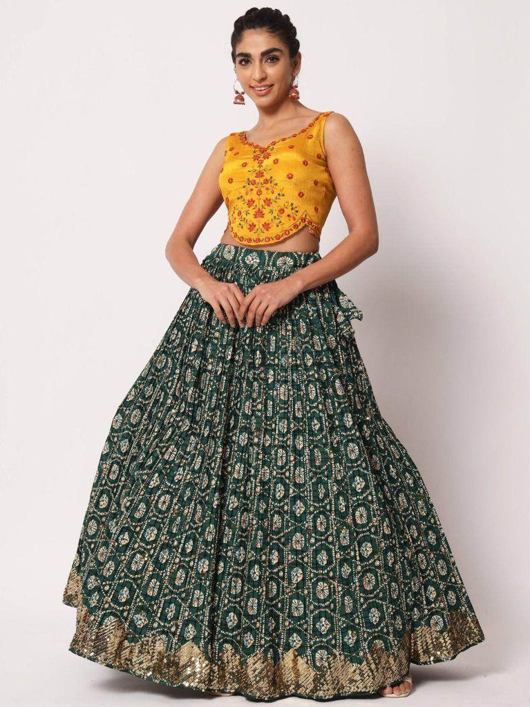 Impressive Green Silk Shibori Print Fancy Lehenga Choli