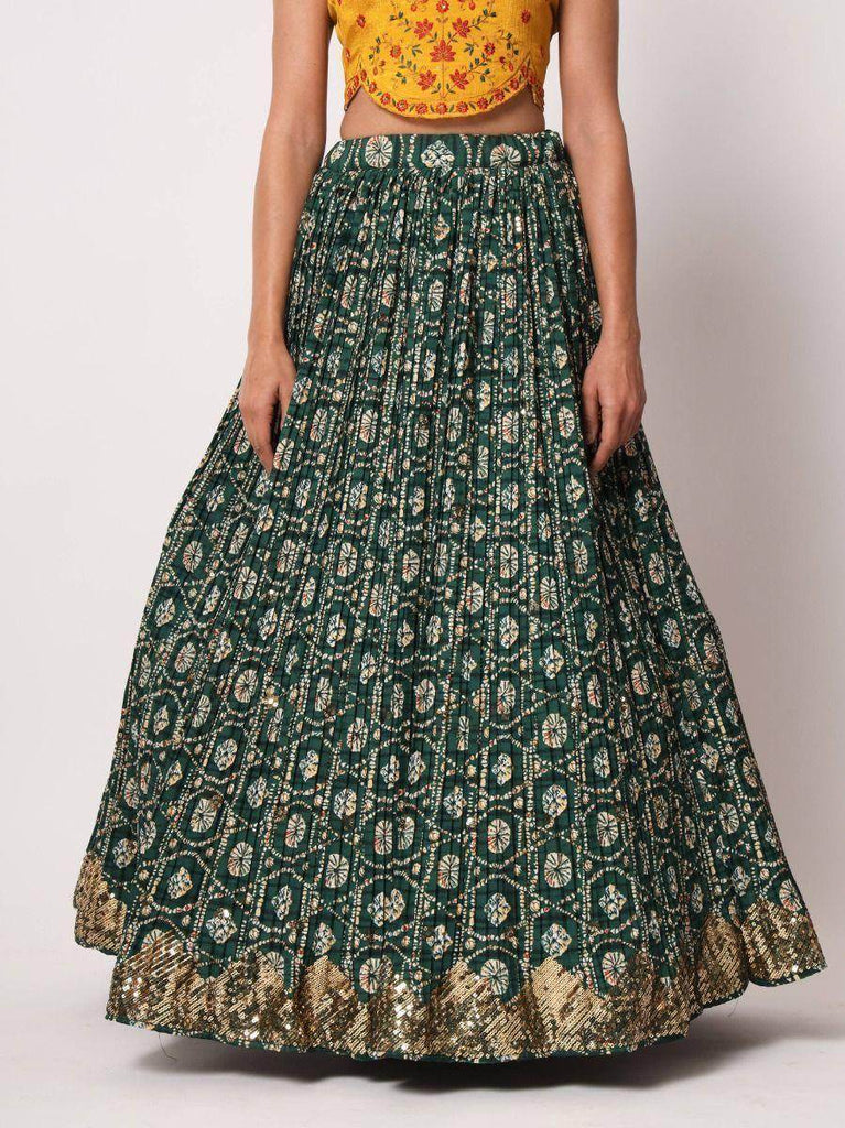 Impressive Green Silk Shibori Print Fancy Lehenga Choli