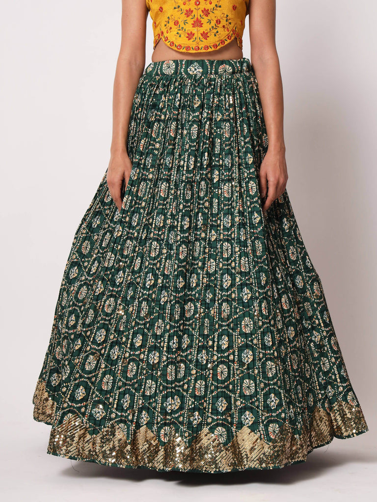 Impressive Green Silk Shibori Print Fancy Lehenga Choli