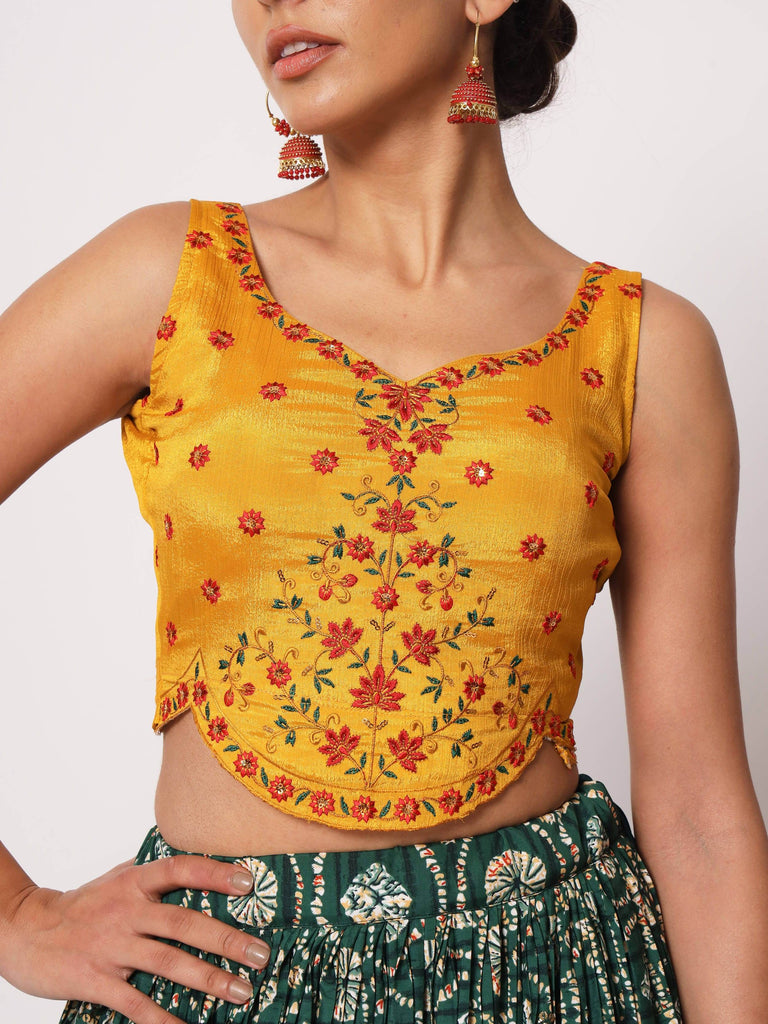 Impressive Green Silk Shibori Print Fancy Lehenga Choli