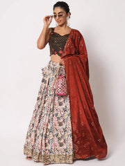 Pretty White Art Silk Printed Fancy Party Lehenga Choli