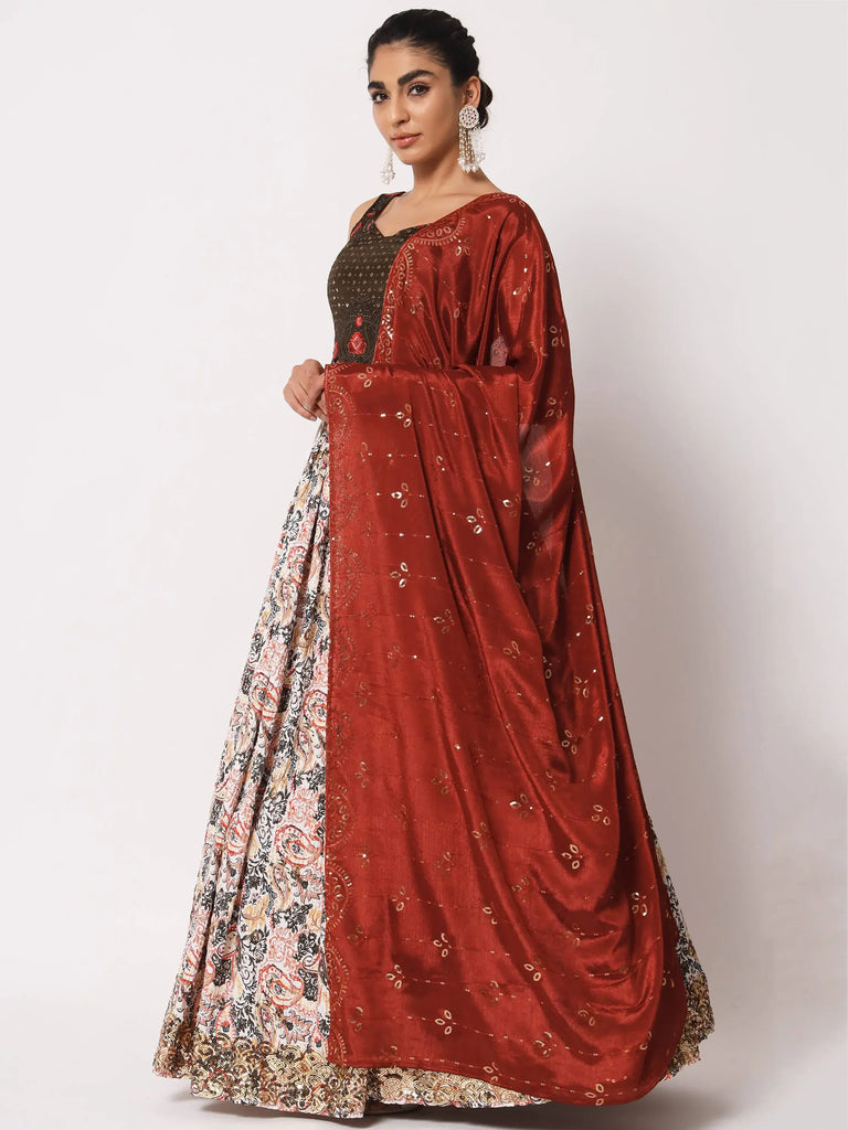 Pretty White Art Silk Printed Fancy Party Lehenga Choli