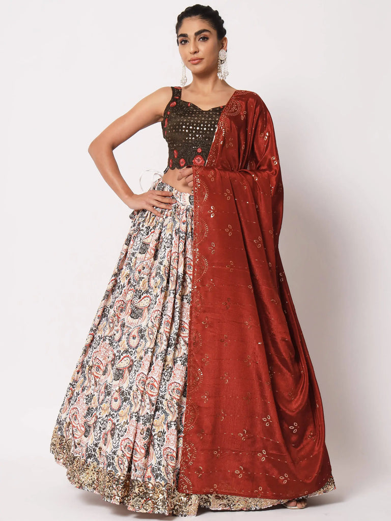 Pretty White Art Silk Printed Fancy Party Lehenga Choli