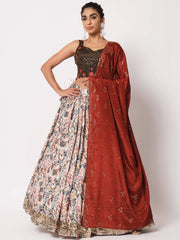 Pretty White Art Silk Printed Fancy Party Lehenga Choli