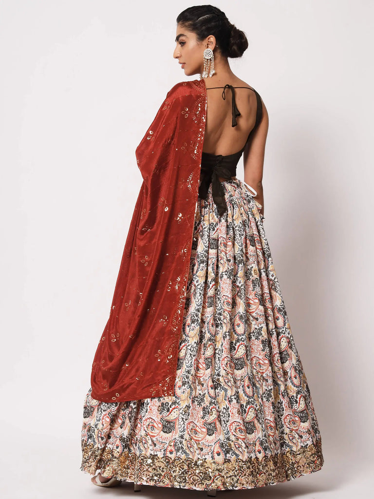 Pretty White Art Silk Printed Fancy Party Lehenga Choli