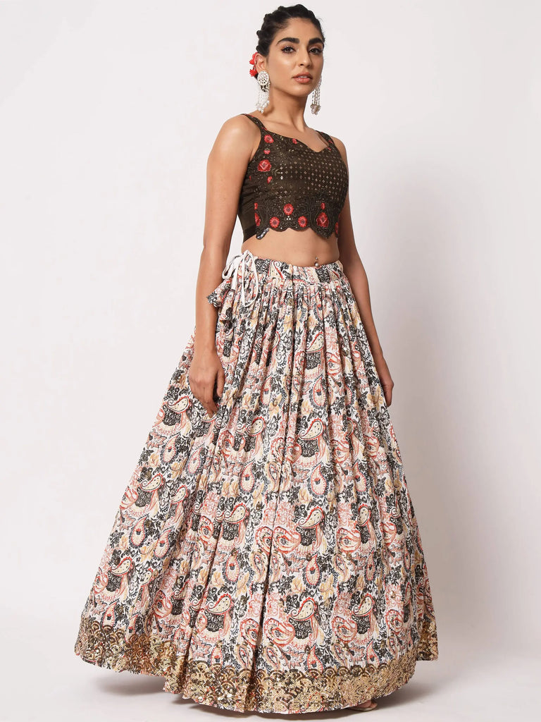 Pretty White Art Silk Printed Fancy Party Lehenga Choli
