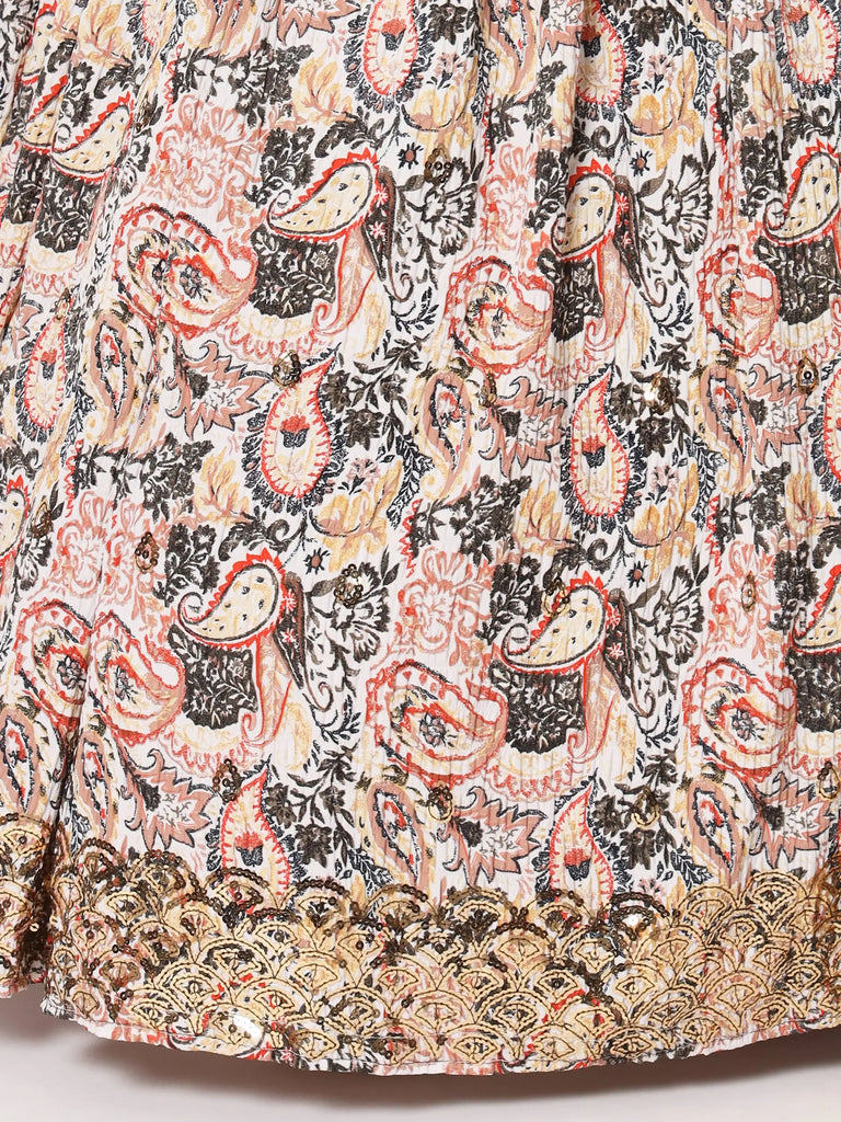 Pretty White Art Silk Printed Fancy Party Lehenga Choli