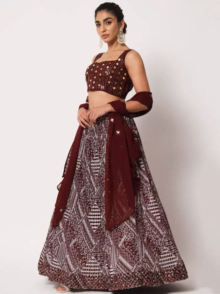 Endearing Maroon Art Silk Printed Party Lehenga Choli
