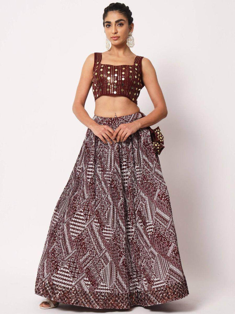 Endearing Maroon Art Silk Printed Party Lehenga Choli
