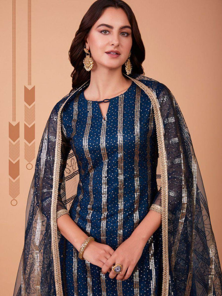 Beautiful Blue Sequence Embroidered Net Salwar Suit