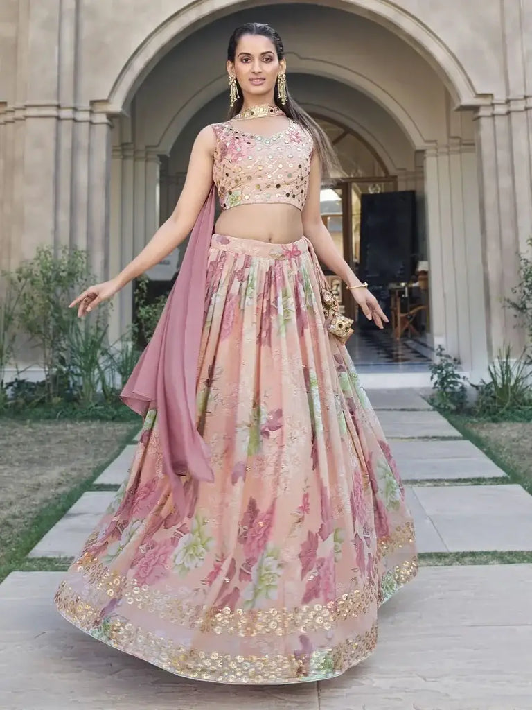 Heavenly Pink Embroidered Georgette Bridesmaid Lehenga Choli